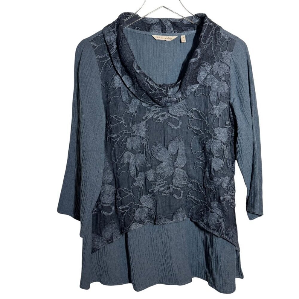 Soft Surroundings Ava Tunic top slate blue size lagenlook artsy pretty